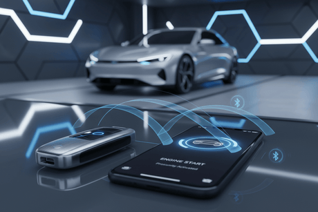 Smart Key and Proximity Key Advances for Punta Gorda, featuring a smartphone and key fob with a modern car.