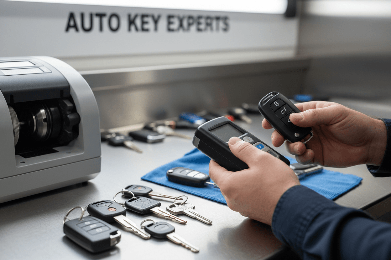 Mastering Car Key Replacement in Port Charlotte FL: A Comprehensive Guide - Auto key experts examining car keys.