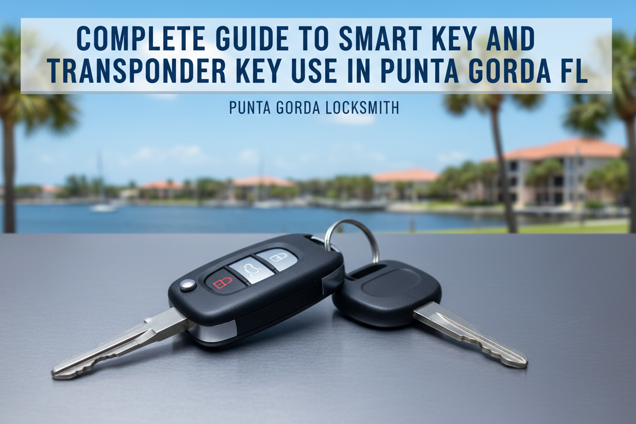 The Complete Guide to Smart Key and Transponder Key Use in Punta Gorda FL with car keys on a table.