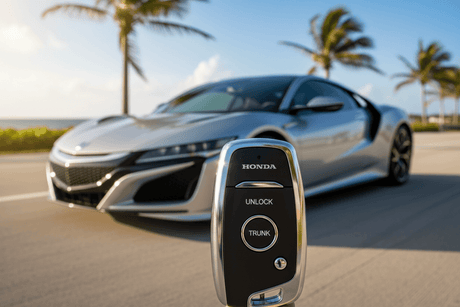 How Remote Key Fobs are Changing the Game for Arcadia FL Car Owners - Honda key fob with car in background.
