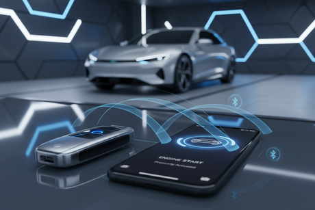 Smart Key and Proximity Key Advances for Punta Gorda, featuring a smartphone and key fob with a modern car.